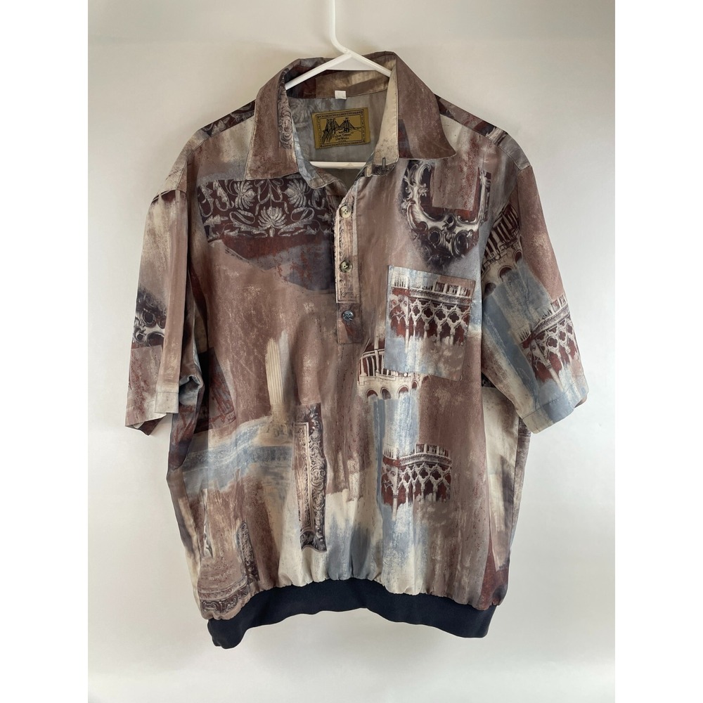Fulton Street Shirt Men's Size XLT 1/4 Button Up Short Slv Elastic Hem Vintage